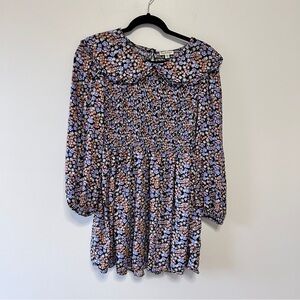 Miss Selfridge Mini Dress Women's Size 8 Ditsy Floral Long Sleeve Black Brown